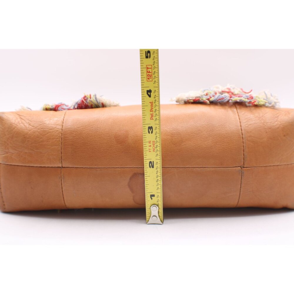 Madewell Tan Leather Crossbody Bag Handbag Colorful Striped Fringe Handles 10x10 - Picture 12 of 12